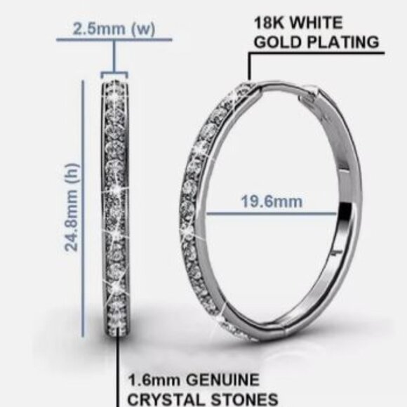 Cate & Chloe Bianca Hoop Earrings 18k White Gold Plated, Swarovski Crystal 25mm - Picture 8 of 8